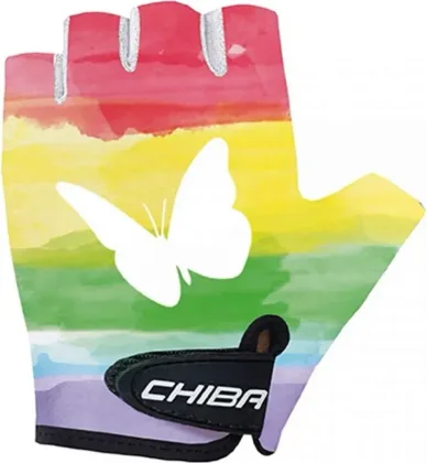 Chiba Detské cyklistické rukavice COOL Kids Papillon XS, Zelená/Žltá/Červená