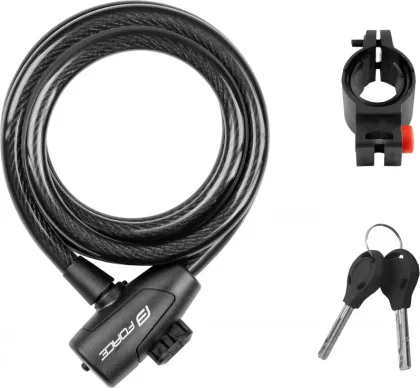 FORCE zámok STRONG špirálový s držiakom 180cm/12mm, čierny