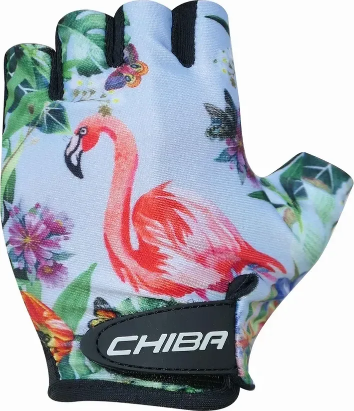 Chiba Detské cyklistické rukavice COOL KIDS Flamingo S, Zelená/Ružová/Modrá
