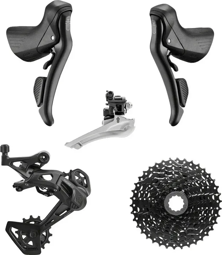 microSHIFT sada radenia SWORD BLACK 2x9 (páčky, prešmýkač, prehadzovačka, kazeta 11-38z.)