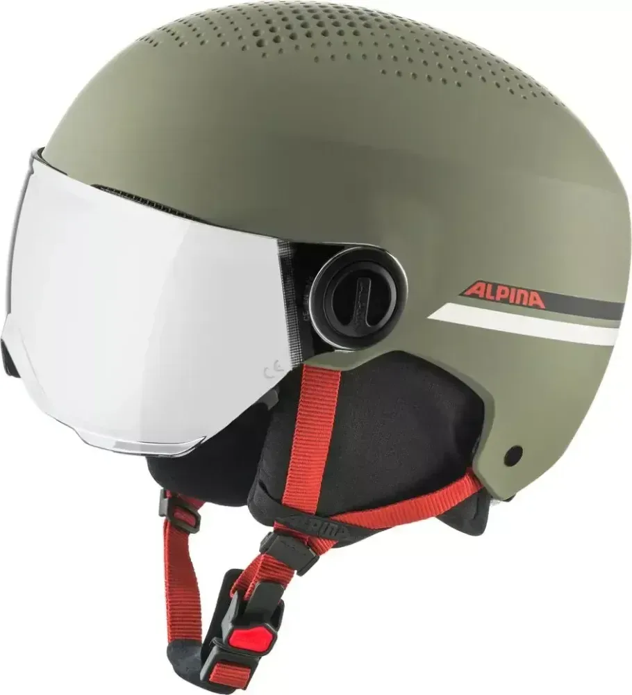 ALPINA Juniorská lyžiarska prilba ZUPO VISOR Q-LITE olive-red matt - orange-silver