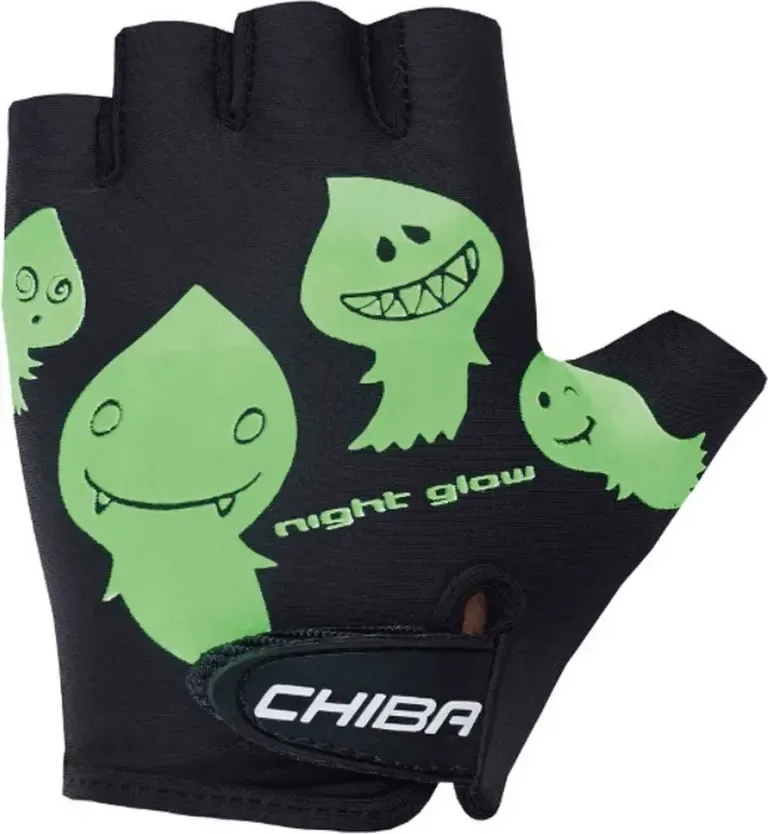 Chiba Detské cyklistické rukavice COOL KIDS GHOST S, Čierna/Zelená